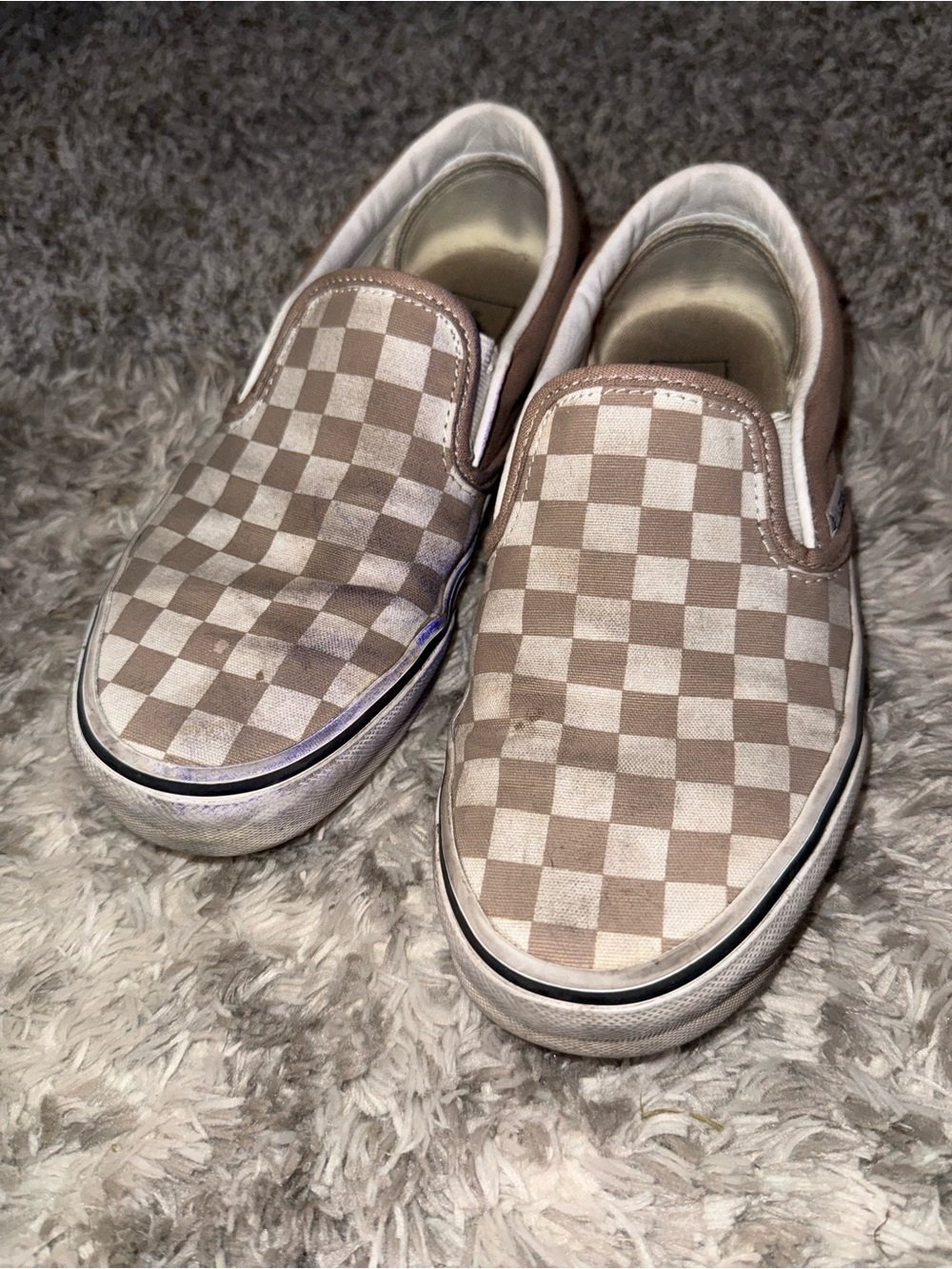 Vans Kids Slip-On Checkerboard Sneakers in Beige and White